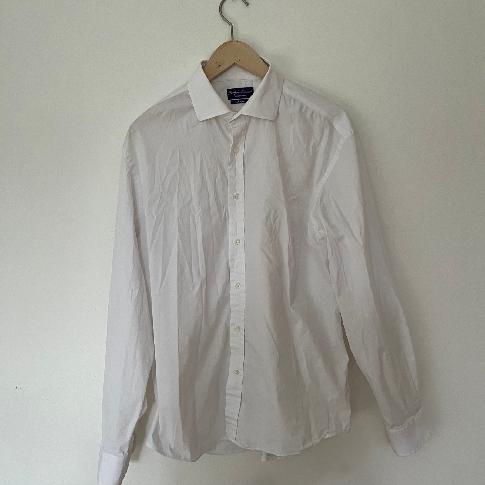 Ralph Lauren Purple Label Mens White Stretch Cotton Dress Shirt Made In Italy 17